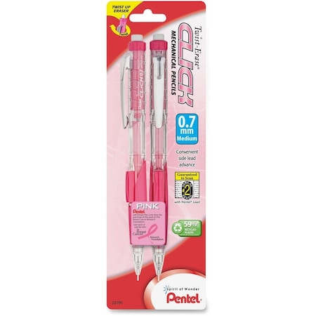 Pentel Of America Pink Ribbon Twist-Erase CLICK Mechanical Pencil- 0.7 mm- 2/Pk PD277TBP2PBC
