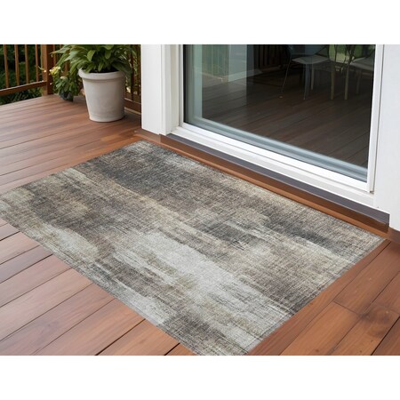 Homeroots 2' X 3' Taupe and Gray Abstract Washable Non Skid Indoor Outdoor Area Rug 563610