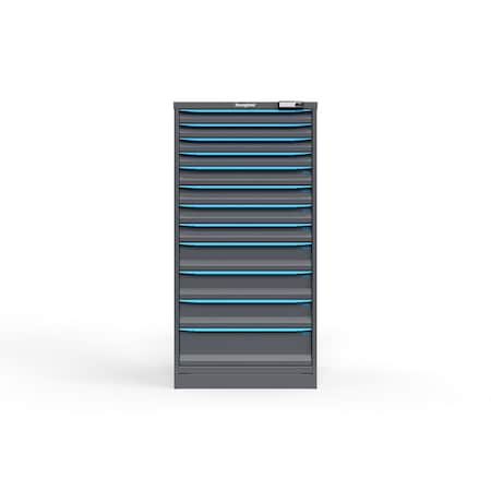 Strong Hold 12 drawer cabinet - (4x 2ft, 4x 3ft, 3x 5ft, 1x 7ft) - Blue accents - Electronic Lock S3060-PPRAS-1202FS