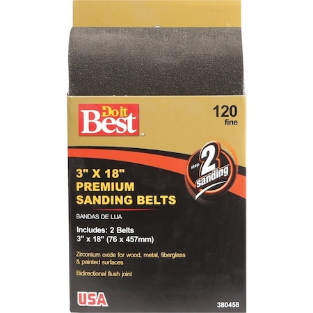 Do It Best 3''x18'' 120 Grit Hvy Dty Premium Sanding Belt, 2PK 380458GA