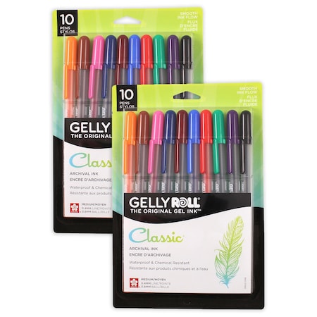 Sakura Classic Gel Pens, 08 Medium Point, Assorted Colors, 10-Piece Set, 2PK 37460