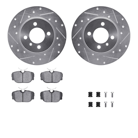 Dynamic Friction Co DFC Rotors-Drilled & Slotted-Silver w/ EURO 5000 Ceramic Brake Pads Incl Hdw 7612-31008