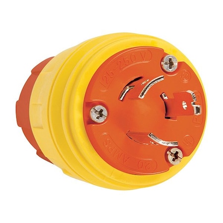 Pass & Seymour Locking Plug, 20 A, 125/250V AC, Single Phase, 3 Pole, Screw Terminals, Yellow 26W08AM