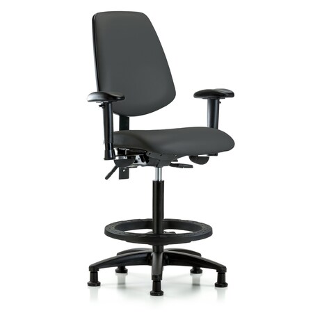 Blue Ridge Ergonomics High Bench Chair Adjustable Arms, 26" to 35" Height, Vinyl, Charcoal BR-VHBCH-MB-RG-T0-A1-BF-RG-8605