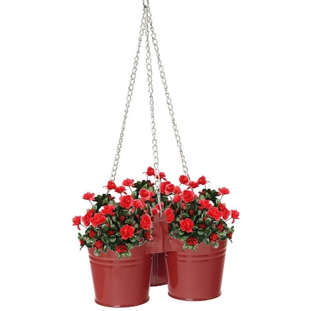 Houston International Trading Enameled Galvanized Hanging 3 Planter Unit for 5.5 in. Plants, Red 8117E XR