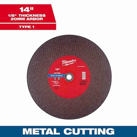 Milwaukee Tool Cut-Off Wheel, 20mm Sz, 14" dia. 49-94-0068