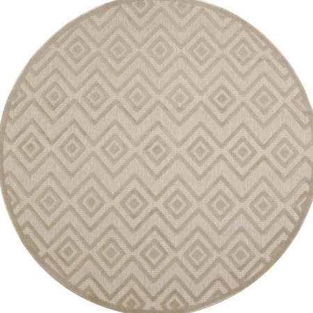 Homeroots 8' Cream Round Geometric Indoor Outdoor Area Rug 572836