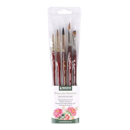 Princeton Floral Brush Set, Short Handle Watercolor Paintbrush, Assorted, 5-Piece Set PFLORALSET1