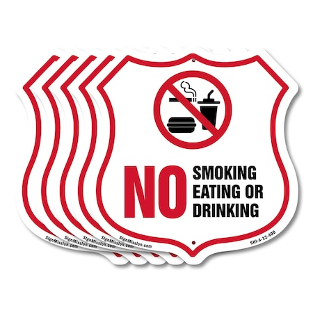 Signmission No Smoking Shield Sign No Smoking Eating, 12 inch X 12 inch, Aluminum Metal Sign, 5PK SHI-A-5Pack-12-400
