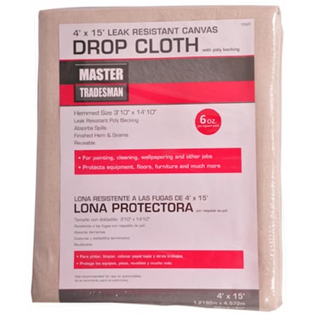 Master Tradesman 85328 4 x 15 ft. Poly Backed Canvas Dropcloth 155631