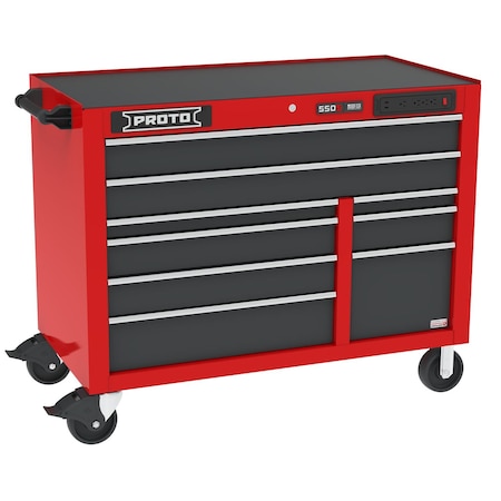 Proto 550 Series Rolling Tool Cabinet, 9 Drawer, Red/Gray, 50 in W x 25-1/4 in D x 41 in H J555041B-9SGPDP