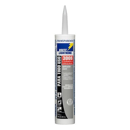 White Lightning Hybrid Caulk, 10 oz, Cartridge, Clear, Hybrid Base, 3006 W12001010