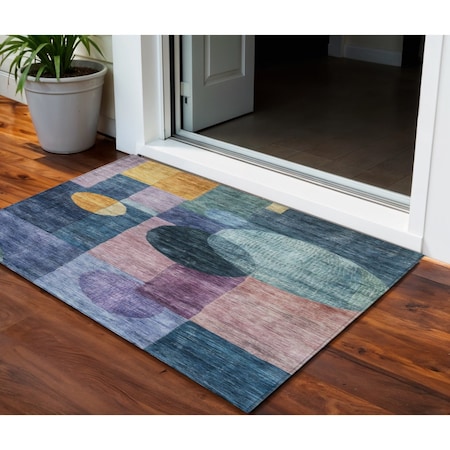 Homeroots 3' X 5' Blue Green And Copper Geometric Washable Indoor Outdoor Area Rug 604312