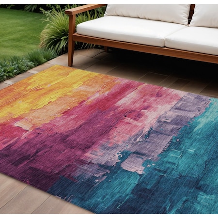 Homeroots 9' X 12' Merlot And Blush Abstract Washable Indoor Outdoor Area Rug 610947