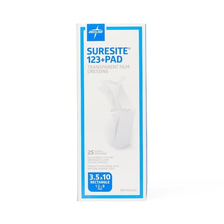 Medline SureSite123+ Pad Transparent Dressings, 3.5in x 10in MSC2610H
