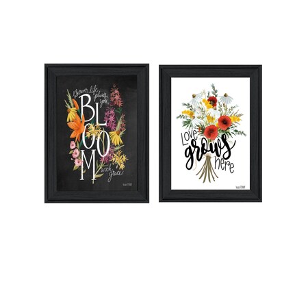 Homeroots Set Of Two Love and Bloom Black Framed Print Wall Art, 2PK 407964