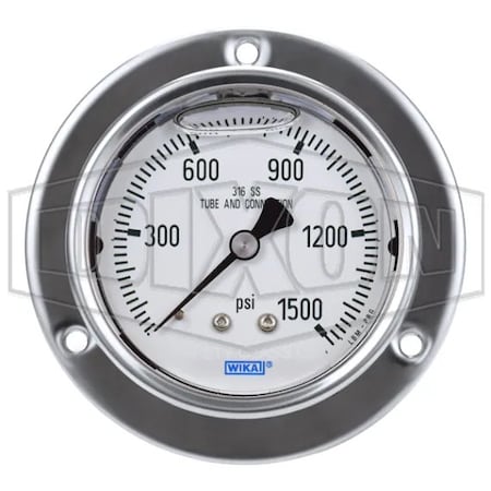 Dixon Panel Builder Gauge, 0 to 1500 psi, 1/4 in Connection, 2-1/2 in Dial, +/- 2-1-2 %, Glycerin Liquid F PBLSS1500