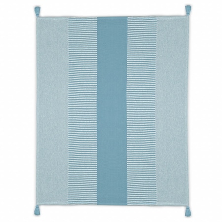 Homeroots 50" X 60" Blue Woven Cotton Striped Throw Blanket with Tassels 516599
