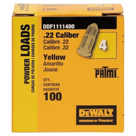 Dewalt Powder Actuated Load, 0.22 Caliber, Power Level: 2, 100PK DDF1111400
