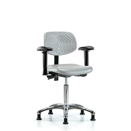 Blue Ridge Ergonomics Poly Chair Chrome-Medium Bench Height with Adjustable Arms & Stationary Glides in Gray Poly PMBCH-CR-T0-A1-NF-RG-GRY