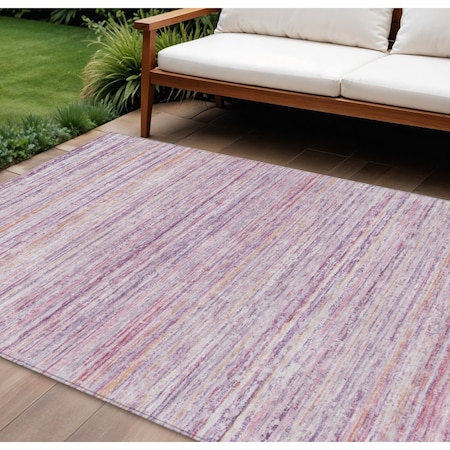 Homeroots 9' X 12' Mauve Striped Washable Indoor Outdoor Area Rug 607960