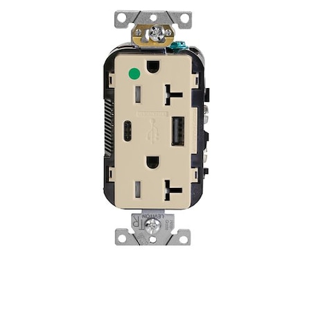 Leviton USB Receptacle, 20 A, 1/2 hp, Ivory T5833-HGI
