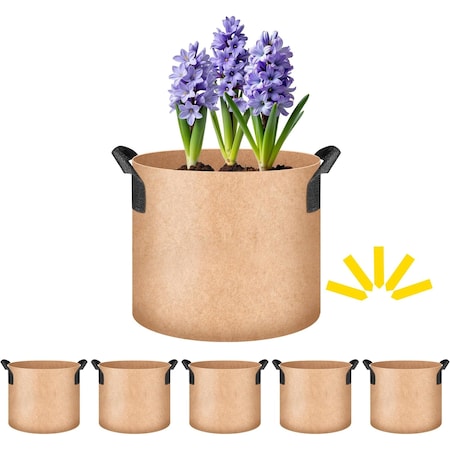 Ipower 2 Gallon Grow Bags Heavy Duty 300G Thickened Nonwoven Fabric Plant Pots, Tan, 5PK GLGROWBAG2X5TAN