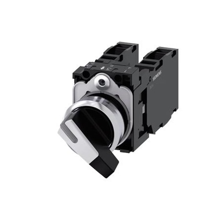 Siemens Toggle switch, 22 mm, round, metal, shiny, white, knob, long, 2 switch 3SU1150-2CF60-1NA0