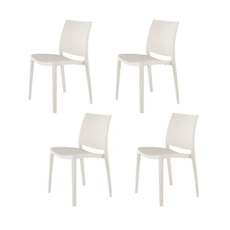 Homeroots Set of Four White Heavy Duty Plastic Outdoor Stacking Dining Chairs, 4PK 565214