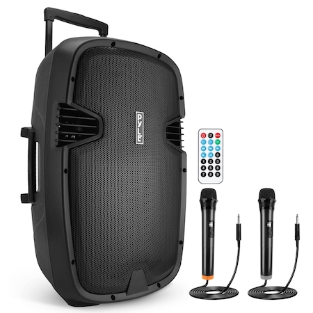 Pyle Pyle 1600W 15" Bluetooth PA Speaker-Indoor/Outdoor Portable Sound System, Wireless Mics, USB/SD PPHP1535WMU
