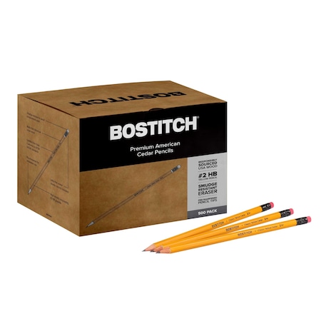 Bostitch Premium #2 Pencils, American Cedar Wood, Pre-Sharpened, HB Graphite, 500-Pack BACP500Y