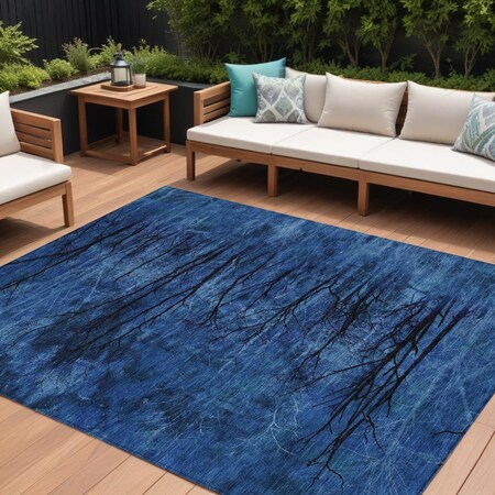 Homeroots 10' X 14' Blue And Charcoal Floral Washable Indoor Outdoor Area Rug 631016