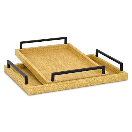 Homeroots Set of Two Light Brown Faux Wicker Rectangular Serving Trays 713548