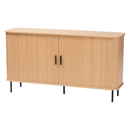 Baxton Studio Lucia Fluted Wood Sideboard, Mid-Century Modern Buffet Cabinet with Sliding Tambour Doors, 55" Wide 262-13789-ZORO