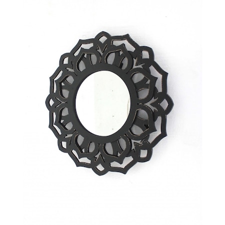 Homeroots 24" Black Abstract Wood Framed Accent Mirror 274564