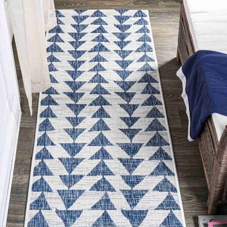 Jonathan Y Andratx Modern Tribal Geometric Blue/Ivory 2 ft. x 8 ft. Indoor/Outdoor Runner Rug SMB126B-28