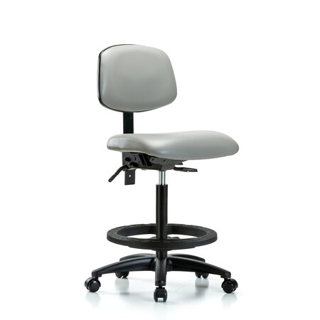 Blue Ridge Ergonomics High Bench Chair Chair, Fab, Hi Ben, Chr Tilt AA CF Cast, Nav, No Arms, 26" to 35" Height, Vinyl, Dove BR-VHBCH-RG-T1-A0-BF-RC-8567
