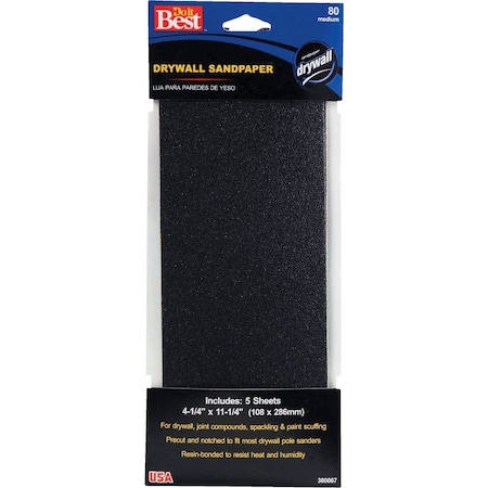 Do It Best 80 Grit 4-1/4''x11-1/4''Drywall Sandpaper, 5PK 380067GA