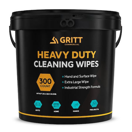 Gritt Commercial Heavy-Duty 10in x 12in Multi-Surface Hand & Tool Wet Cleaning Wipes, 300 Count Bucket GRI6-300