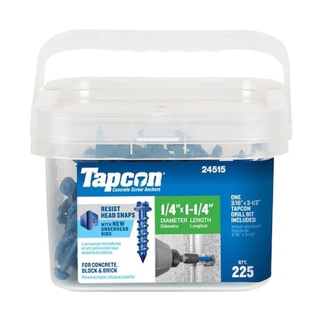 Tapcon 1/4 in. D X 1-1/4 in. L Steel Hex Head Concrete Screw Anchor 225 pk 24515-4