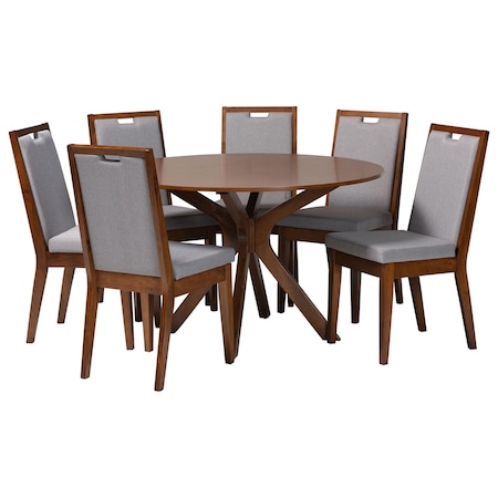Baxton Studio Eira Modern Grey and Walnut Brown Wood 7-Piece Dining Set 254-12143-10893-ZORO