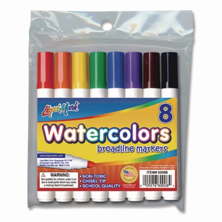 Liqui-Mark Broadline Watercolor Markers, Broad Chisel Tip, Assorted Colors, 8PK LIQ80008