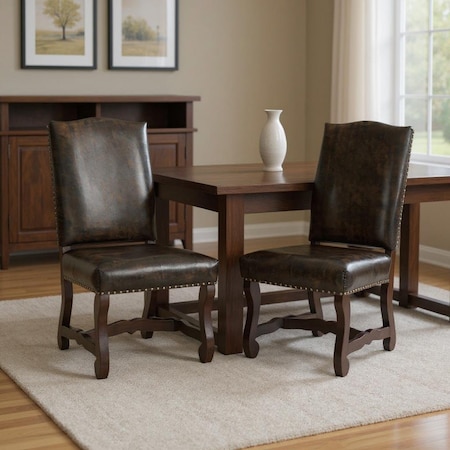 Homeroots Set of Two Dark Brown Leather And Wood Dining Side Chairs 588328
