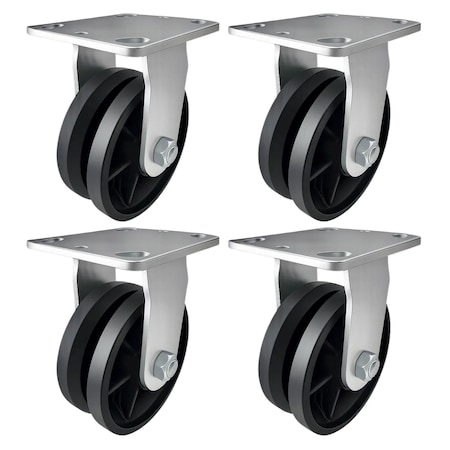 Hyw Products Heavy Duty Caster Set 5in V-Groove Wheels, 4 Rigid, 4PK 40-50R-A1-VG-4