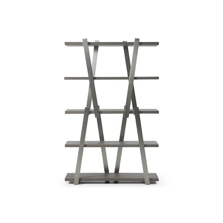 Homeroots 71" Gray And Silver Stainless Steel and Wood Four Tier Geometric Bookcase 722399