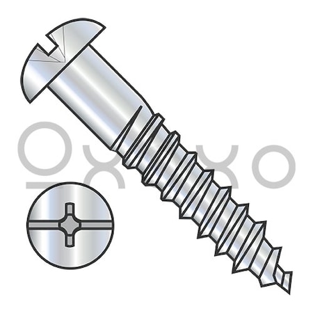 Oxoxo 14-10X1 1/2 Combination (phil/slot) Drive Round Head Full Body 2/3 Thread Wood Screw Zinc, 1000PK 503355