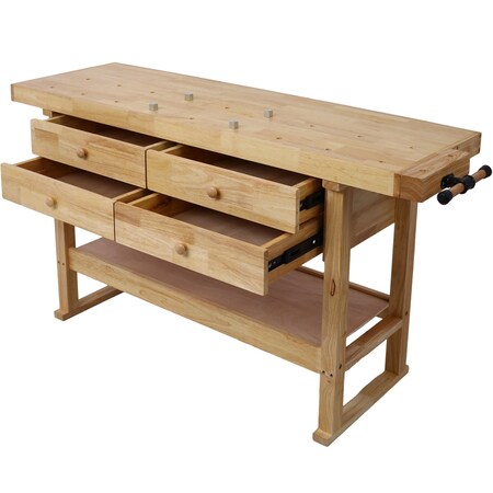 Wrightmaster 60 in. W x 20 in. D Rubber Wood Workbench with 4 Drawers, 330 lb Capacity ZR-94606