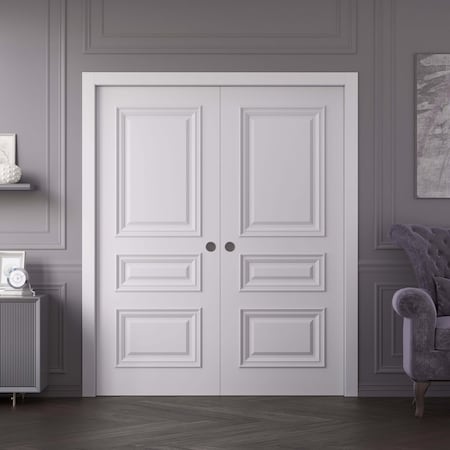 Sartodoors Sliding Double Pocket Doors 48x80 inches White Solid Core Modern Interior ROYAL9833DP-EMAL-48