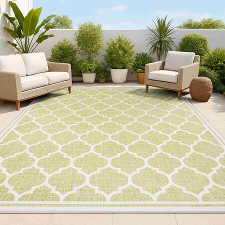 Jonathan Y Trebol Moroccan Trellis Textured Weave Green/Cream 8 ft. x 10 ft. Indoor/Outdoor Area Rug SMB109G-8
