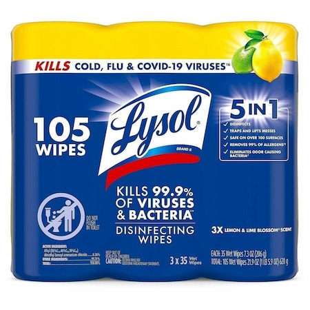 Lysol Disinfecting Wipes 3-pack, Canister, Lemon, White, 105 PK RAC82159